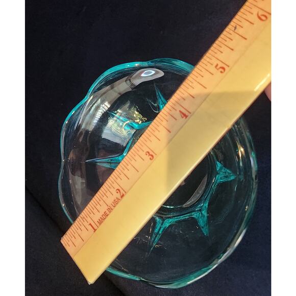 Aqua Teal Pressed Glass Console Berry and Bowl Set Scalloped Edge Starburst Base - Picture 9 of 10